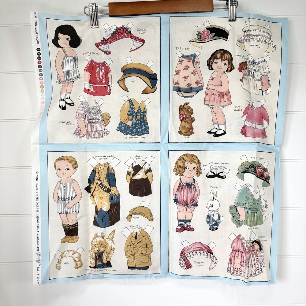Aunt Lindys Paper Dolls Fabric Panel #7166 Sibling Arts for Blue Hill 8 Blocks